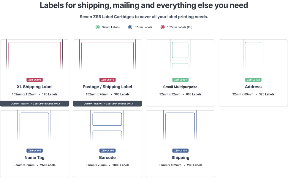 available labels for zsb printer