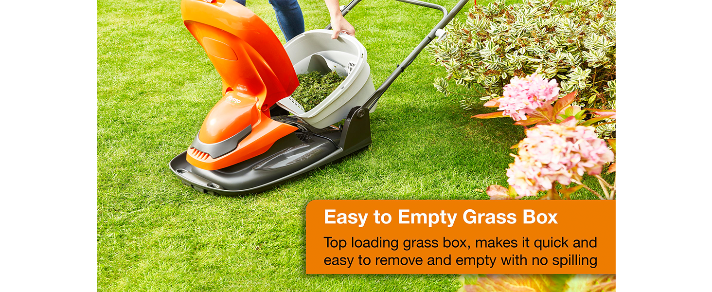 Easy to empty grass box, top loading makes it quick and easy to remove with no spilling