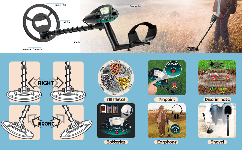 metal detector with different functions and accessories