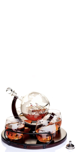 globe decanter with four glasses