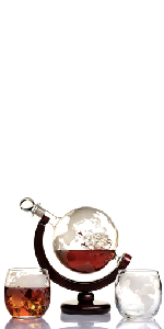 globe decanter with two glasses