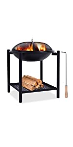 Fire Pit Fire Bowl with Grill Rack and Poker Portable Garden Outdoor Patio for BBQ Camping Picnic