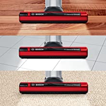 Image of Bosch Athlet vacuum clean on carpet, hardfloor and wooden floor.