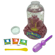 Sea Monkeys on Mars tank with eggs, water purifier, food, spoon, pump, and magnifier