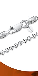 Amberta 925 Sterling Silver 2 mm Ball Chain Necklace 16