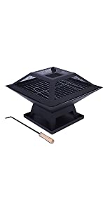 Fire Pit Fire Bowl with Grill Rack and Poker Portable Garden Outdoor Patio for BBQ Camping Picnic