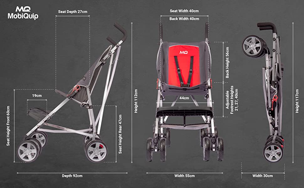 full dimensions for Mobiquip elise special needs stroller