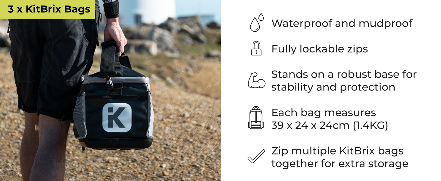 KitBrix Triathlon Ironman Sports Gear Kit Bag BUNDLE - 3 x Bags, Dry Bag, Daypack, Kit Straps