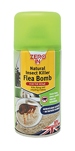 zero in, natural insect killer, flea bomb, spray, aerosol, natural, fleas, room treatment