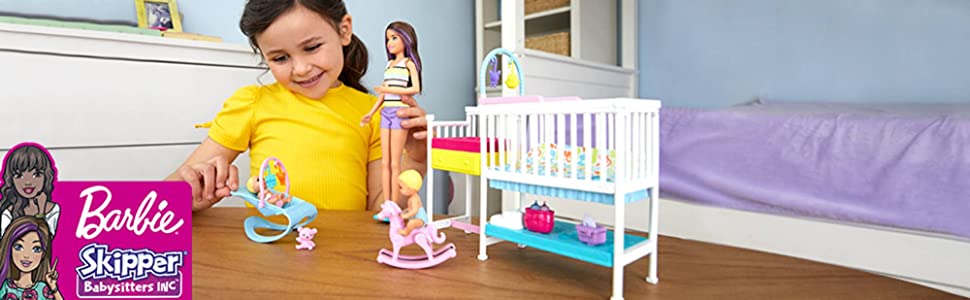 Barbie GFL38 Skipper Babysitters Inc. Nap ‘N’ Nurture Nursery Playset with Dolls, Furniture 