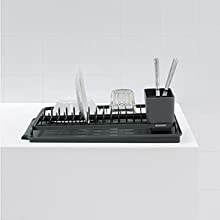 black drying rack; kitchen drying rack; dishes drying rack; plates drying rack; brabantia; plastic;