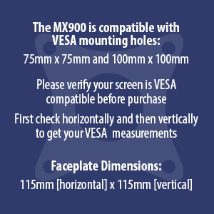 Invision MX900 compatible with VESA mounting holes 75x75mm and 100x100mm