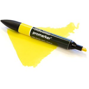 A patch of yellow drawn on white paper with no streaks, yellow promarker on top with one lid off