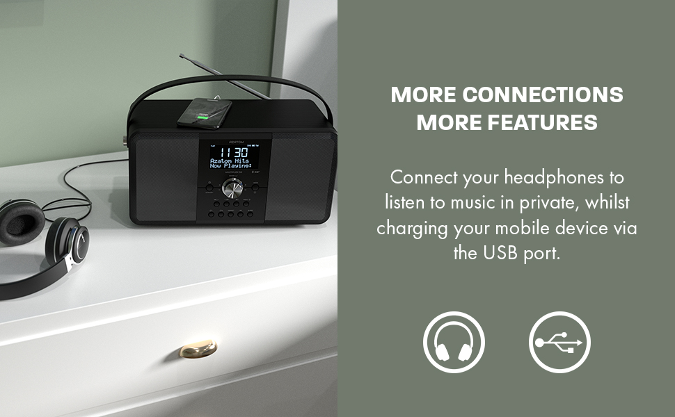 Azatom Multiplex D2 Digital DAB FM Radio with Bluetooth Built-in Battery Headphone Out USB Charging