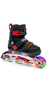 Kingdom GB metro flash LED lightup kids inline skates black red