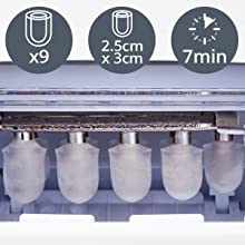 9, nine, bullets, ice, cubes, 7, minute, min, quick, making, batches, basket, lift, out, removable