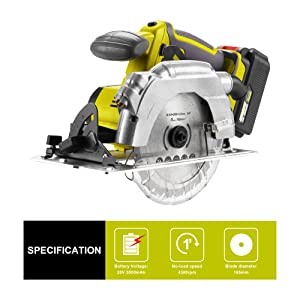 Cordless Circular Saw,DEWINNER 165mm 4300RPM