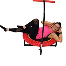 young lady doing bicycle crunches on trampoline