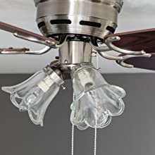 Ceiling fan including lighting function and 3 tulip-shaped lamp spots by Pepeo