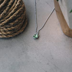 Philip Jones August (Peridot) Birthstone Necklace Created with Austrian Crystals