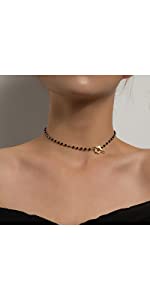 Boho Bead Choker Necklace Flower Lariat Lock Necklace Black Bead Chain Necklace Jewellery for Women