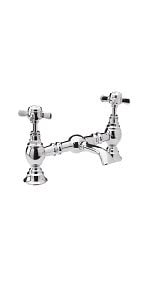 luxury, bridge, basin, mixer, tap, chrome, brass, traditional, crosshead, taphole, 1, th