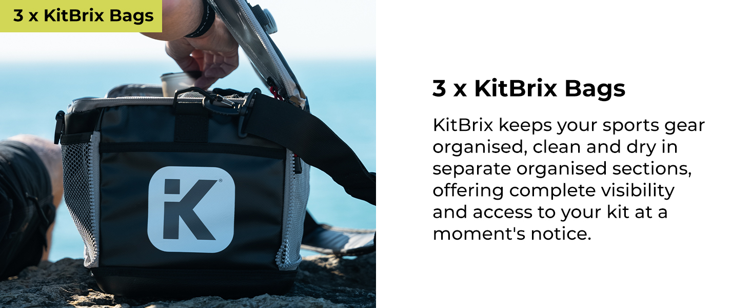 KitBrix Triathlon Ironman Sports Gear Kit Bag BUNDLE - 3 x Bags, Dry Bag, Daypack, Kit Straps