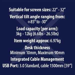 Invision MX900 screen size, tilt angles, load capacity, item weight, desk thickness