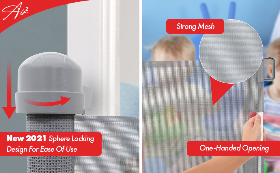 Callowesse Air 2 Retractable Safety Gate suitable for Babies and Pets, Mesh Stair Gate