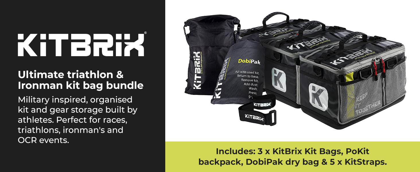 KitBrix Triathlon Ironman Sports Gear Kit Bag BUNDLE - 3 x Bags, Dry Bag, Daypack, Kit Straps