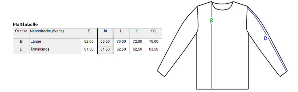 Dimensions chart hooded jacket: Find the right size.