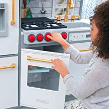 KidKraft Uptown Elite Play Kitchen knobs turn doors open