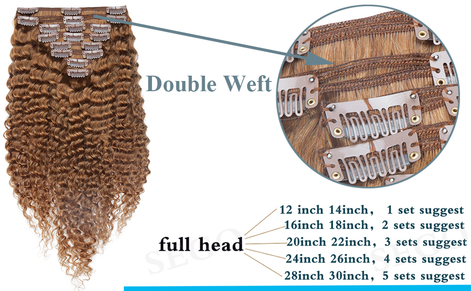 Afro Kinky Curly Clip in Human Hair Extensions DOUBLE WEFT