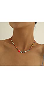 Boho Beaded Choker Necklace Colorful Pearl Necklaces Vintage Bead Necklace Jewellery for Women Girls