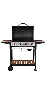 George Foreman 4 Burner Gas BBQ with Wood Effect Shelves