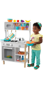 All Time Play Kitchen, Girl with Kitchen, KidKraft Play Kitchen, Play Kitchen