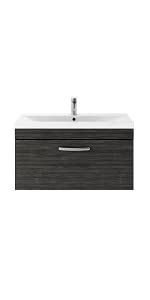 wall,hung,vanity,basin,unit,bathroom,cloakroom,sink,soft,close,drawer,modern,black,wood,effect