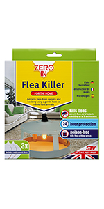zero in, flea killer, monitor, poison-free, fleas, pets, dog, cat, glue trap, ticks, pet bed