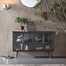 Sideboard, floor lamp, mirror