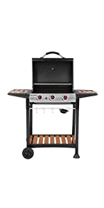 George Foreman 3 Burner Gas BBQ with Wood Effect Shelves
