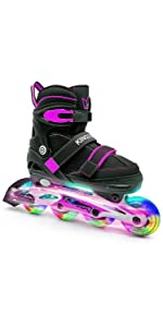 Kingdom GB Metro flash LED lightup wheels inline skates for kids black purple