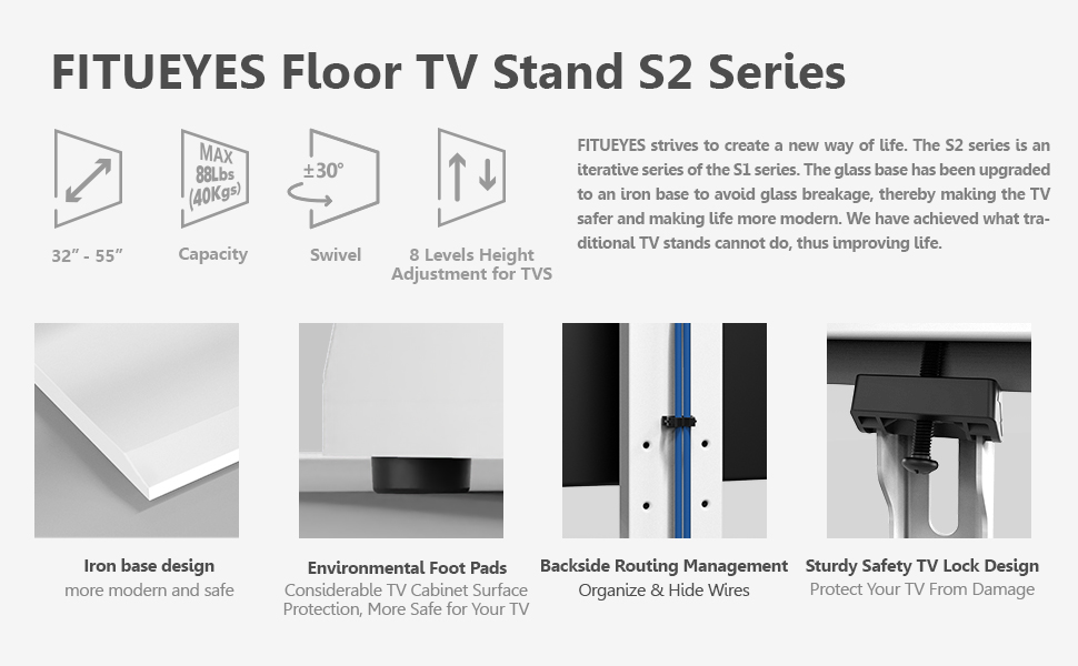 FITUEYES Floor TV stand with Iron Base