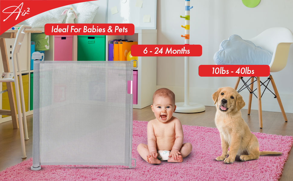 Callowesse Air 2 Retractable Safety Gate suitable for Babies and Pets, Mesh Stair Gate