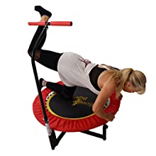lady does push up and leg raise on trampoline
