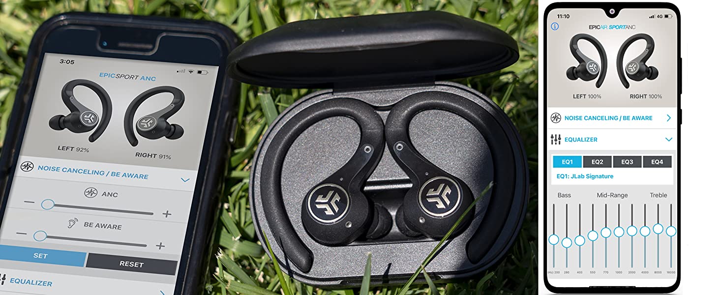 wireless headphones running equaliser controls equalizer