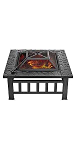 Fire Pit Fire Bowl with Grill Rack and Poker Portable Garden Outdoor Patio for BBQ Camping Picnic