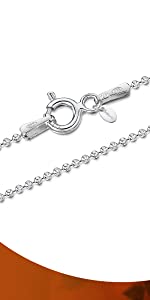 Amberta 925 Sterling Silver 1.2 mm Ball Bead Chain Necklace 14