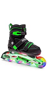 Kingdom GB Metro Flash LED lightup wheels Inline skates blades black green