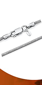 Amberta 925 Sterling Silver 1.4 mm Snake Chain Necklace 16