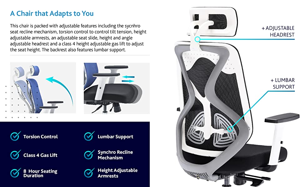 adaptable desk chair, mesh desk chair, adjustable computer chair